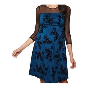 MOTHERHOOD MATERNITY-BLACK AND BLUE FLOCKEF DRESS-SIZE SMALL
